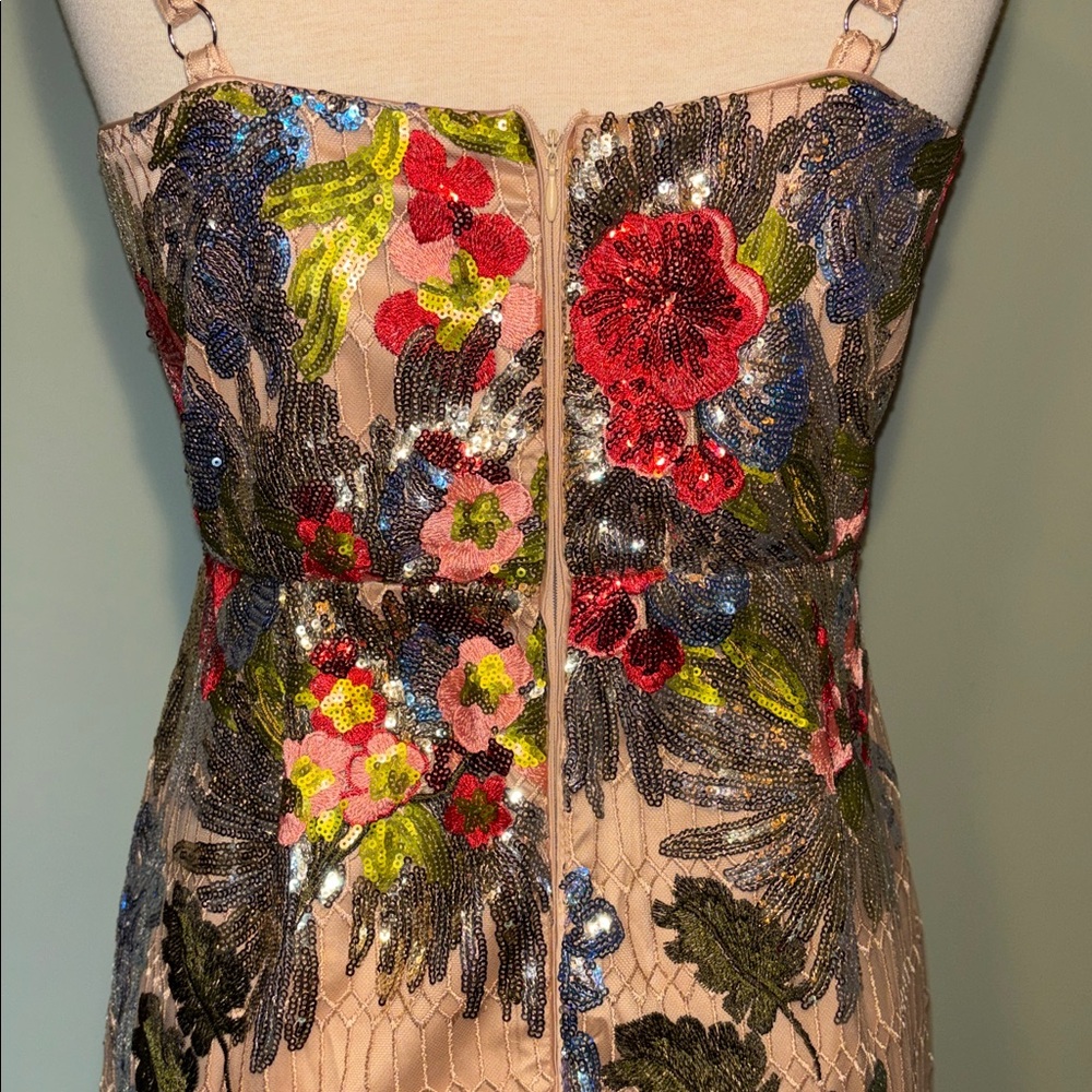 Boston Proper bold  Floral Sequin mesh midi  Dress Sz 6 - Picture 11 of 16